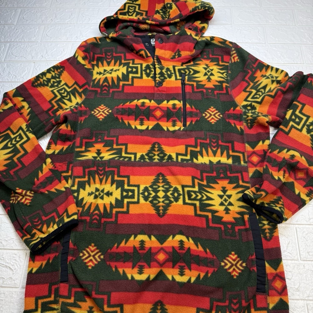 Dravus Hoodie Men Large Multicolor Aztec Pockets 1/4 Snap Fleece Pullover
